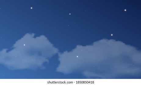 Night sky with clouds and many stars. Abstract nature background with stardust in deep universe. Vector illustration.