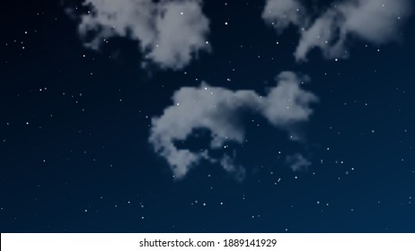 Night sky with clouds and many stars. Abstract nature background with stardust in deep universe. Vector illustration.
