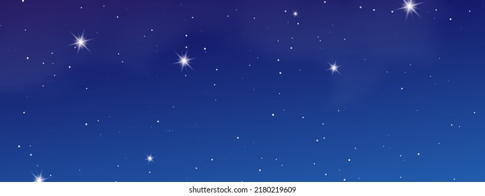 Night sky with clouds and many stars. Abstract nature background with stardust in deep universe. Vector illustration