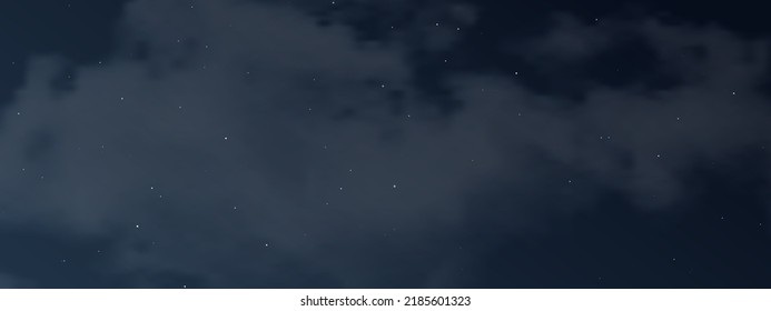 Night sky with clouds and many stars. Abstract nature background with stardust in deep universe. Vector illustration