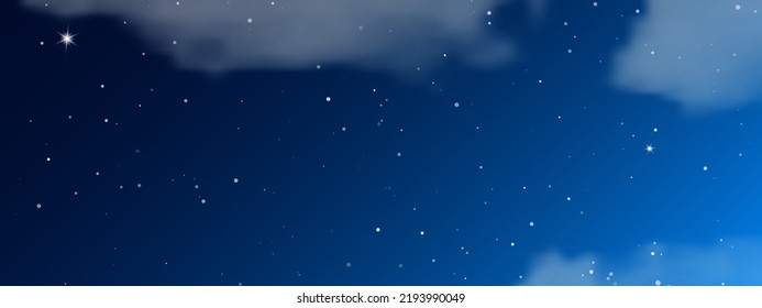 Nachthimmel mit Wolken und vielen Sternen. Abstrakter Naturhintergrund mit Stardust in tiefem Universum. Vektorgrafik