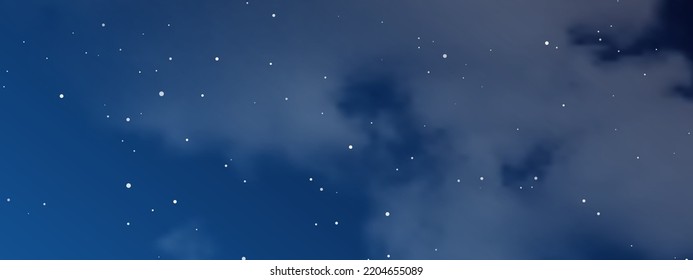 Night sky with clouds and many stars. Abstract nature background with stardust in deep universe. Vector illustration