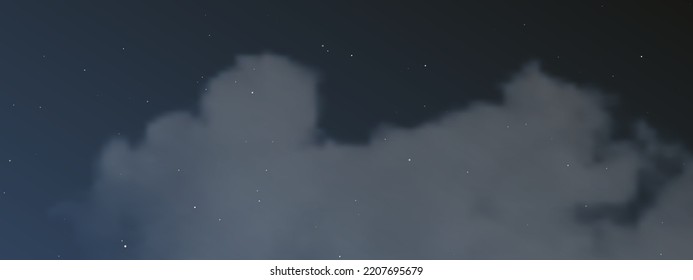 Night sky with clouds and many stars. Abstract nature background with stardust in deep universe. Vector illustration