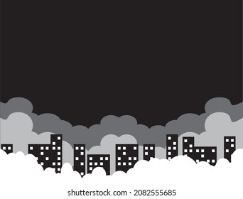 Night Sky clouds on black background. Flat icon. Skyscraper vector illustration. Creative idea. 