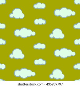 Night sky clouds seamless kid vector pattern. Blue and green boy background. Minimalist style textile fabric cartoon nature aerial ornament.