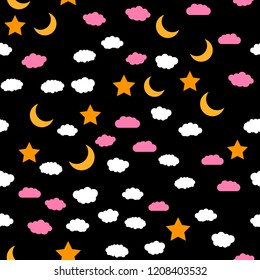 Night sky and clouds. Seamless vector EPS 10. Flat geometric pattern texture. Multicolor abstract background for print and textile