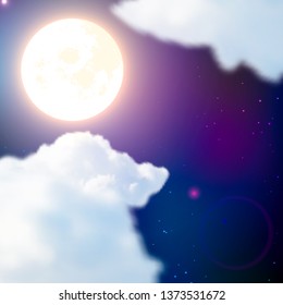 Night sky with clouds, stars and full moon