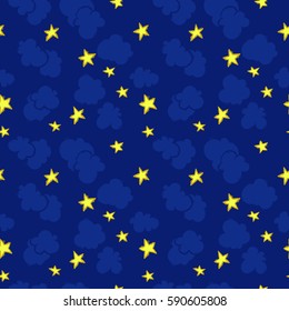 Night sky - clouds and stars. Seamless wallpaper, pattern or background.