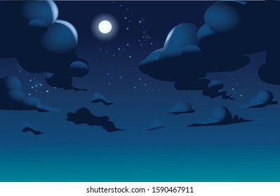 Night sky with clouds. Vector illustration