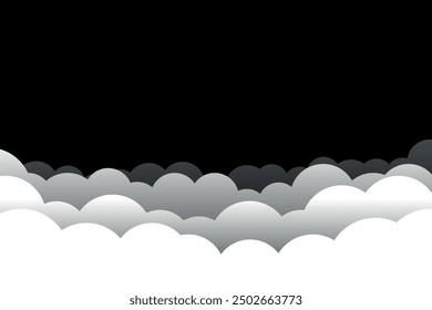 night sky clouds white black background vector illustration