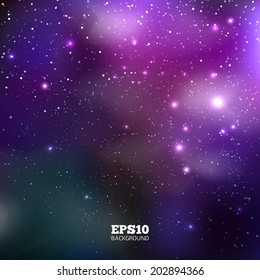 Night sky. Colorful Universe filled with stars, nebula and galaxy. Vector illustration