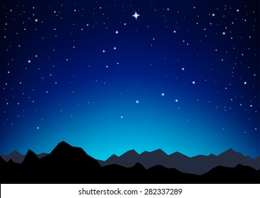 Night sky with the constellation of the Great and Little Dipper as they are in the nature and a silhouette of the mountains