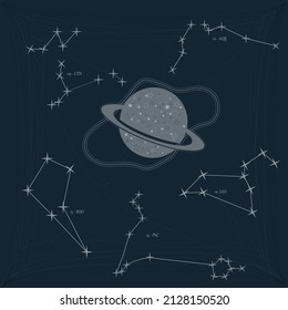 The night sky with constellations and a planet