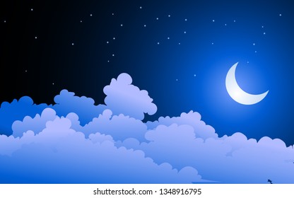 night sky with crescent moon and clouds 