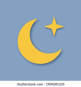 Night sky with crescent moon. Star. Paper cut Weather.