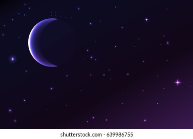 night sky with a crescent moon and stars