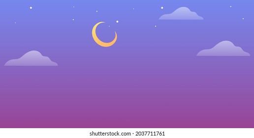 Night Sky With Cresent Moon And Clouds. Vector Illustration