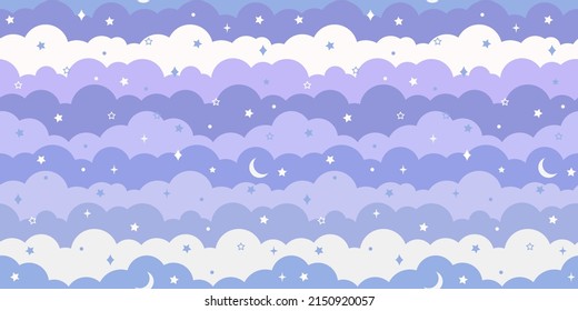 Night sky, cute vector background, seamless repeat pattern.