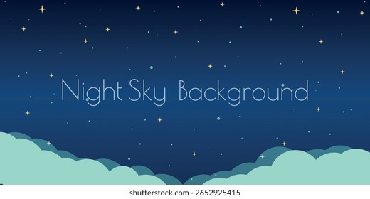 A night sky with a dark background, covered with stars, and light clouds below. The image also has the text “Night Sky Background” in the middle.