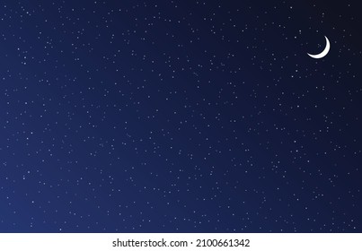 Night Sky. Dark blue background with stars and moon. Vector illustration.