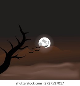 Céu noturno nas nuvens escuras com um fundo obscurecido lua cheia grande, design de ilustração vetorial