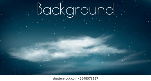 céu noturno com um gradiente escuro, pontilhado por estrelas pequenas. Várias nuvens claras e fofas são visíveis no primeiro plano, flutuando horizontalmente.