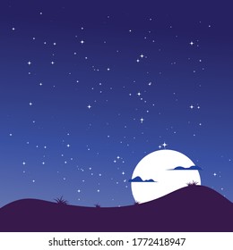 the night sky in a desert hill vector background design
