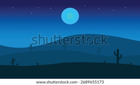 Night sky in desert mountains cactus nature landscape for background illustration