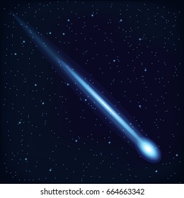 Night Sky with Falling Star, Meteor or Comet on Cosmos Background for Web and App. Vector illustration