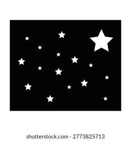 a night sky filled with many white stars and one large shining star on black background