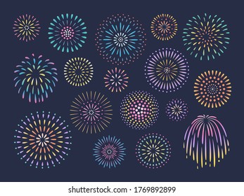 Night sky fireworks vector illustration