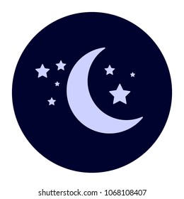 Night sky flat icon. Dream symbol. Moon and stars pictogram. Vector illustration isolated on white background. Template for your design. Premium quality copyspace handdrawn dark logo simple modern 
