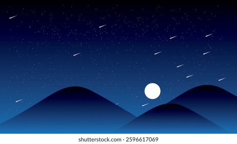 Night Sky with Full Moon and meteor shower illustration 