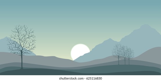 Night sky , full moon over hills , desert landscape dry trees silhouette
vector landscape illustration, nature