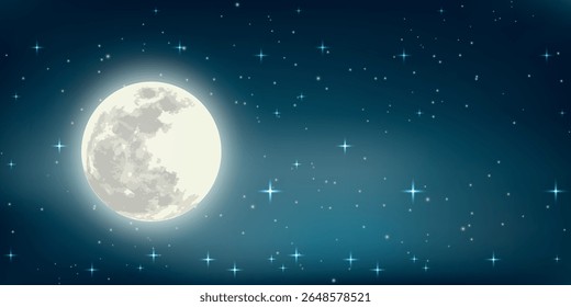 night sky with a full moon and stars.

