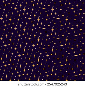 Night sky, galaxy with tiny dots, stars seamless vector graphic pattern, starry background. Elongated rectangle shape. Hand drawn falling snow, dot snowflakes, specks, splash, spray night texture.
