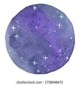 Night sky with glitter star circle shape frame watercolor background.