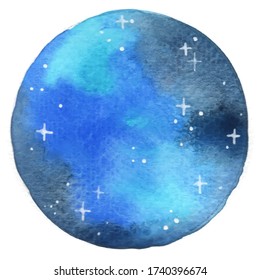 Cielo nocturno con forma de círculo estrella brillante marco color de agua fondo.