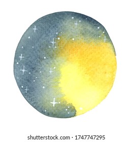 Night sky with glitter star circle shape frame watercolor background.