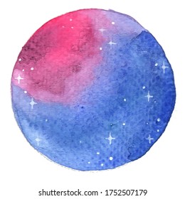 Night sky with glitter star circle shape frame watercolor background.