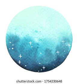 Night sky with glitter star circle shape frame watercolor background.