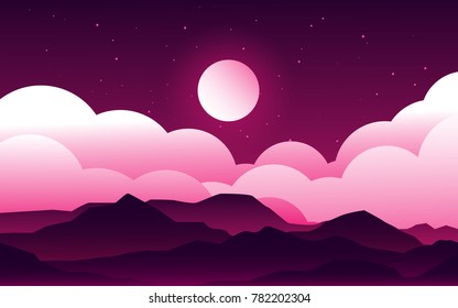 night sky glow landscape view with the moonlight