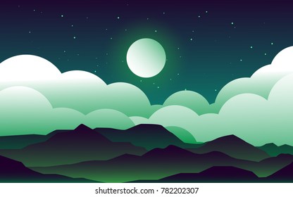 night sky glow landscape view with the moonlight