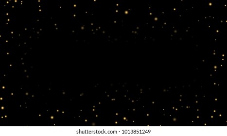 Night sky with gold stars on black background. Dark astronomy space template. Galaxy starry pattern wallpaper. Shiny golden stars, night sky universe. Cosmos stars wallpaper Vector illustration