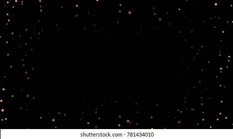 Night sky with gold stars on black background. Dark astronomy space template. Galaxy starry pattern wallpaper. Shiny golden stars, night sky universe. Cosmos stars wallpaper Vector illustration