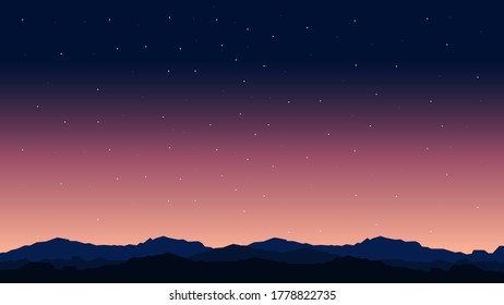 Night Sky Gradient Background Vector Silhouette With Mountains Vector Design Style