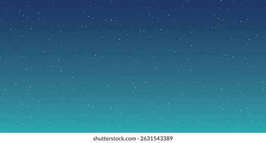  céu noturno com um gradiente de azul escuro no topo para turquesa claro na parte inferior. Pontos brancos simbolizando estrelas estão espalhados no fundo, com alguns grupos que podem se assemelhar a constelações.