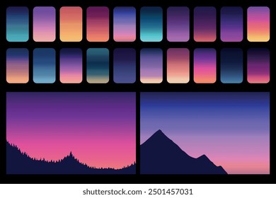 Night sky gradients set. Sunset gradient collection
