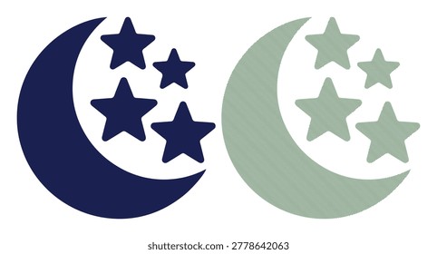 Night sky graphic displaying crescent moon plus sparkling stars celestial astral astronomy element.