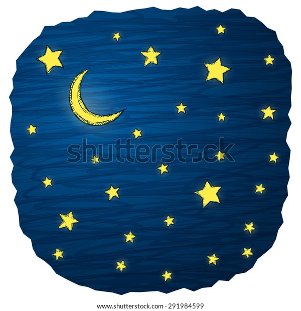 星と月を持つ 夜空の手描きのベクターイラスト のベクター画像素材 ロイヤリティフリー